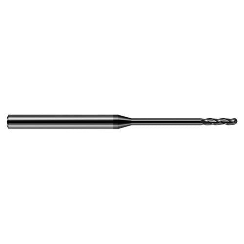 0.01″ Dia. × 1/8″ Shank × 0.05″ DOC × 2-1/2″ OAL, Carbide DLC, Long , 3 Flute, Ballnose End Mill - Exact Industrial Supply
