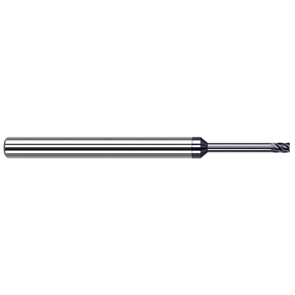 Corner Radius End Mill: 0.062″ Dia, 3/32″ LOC, 0.005″ Radius, 5 Flutes, Solid Carbide 2-1/2″ OAL, 1/4″ Shank Dia, 37 ° Helix, AlTiN Coated, Corner Radius End