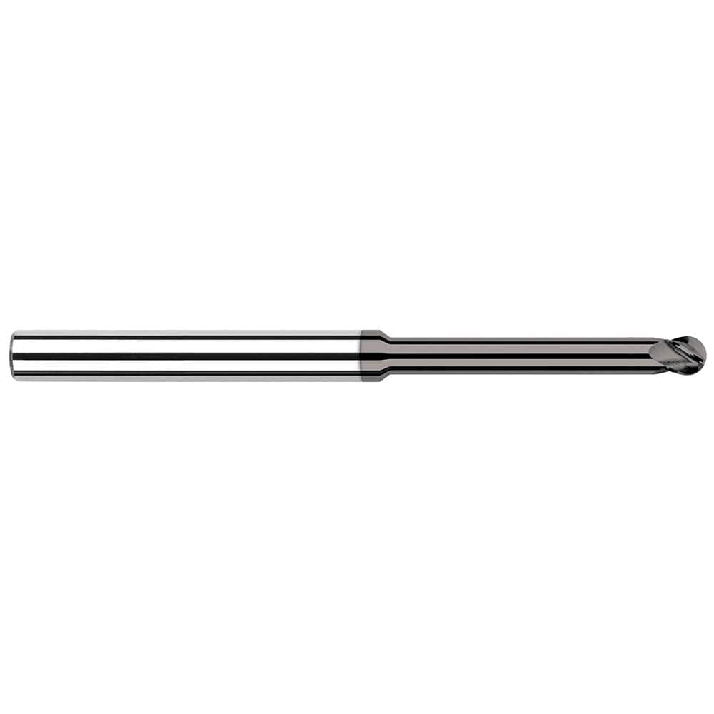Ball End Mill: 0.125″ Dia, 0.187″ LOC, 4 Flute, Solid Carbide 2-1/2″ OAL, 1/8″ Shank Dia, 30 ° Helix, CVD Coated, Single End
