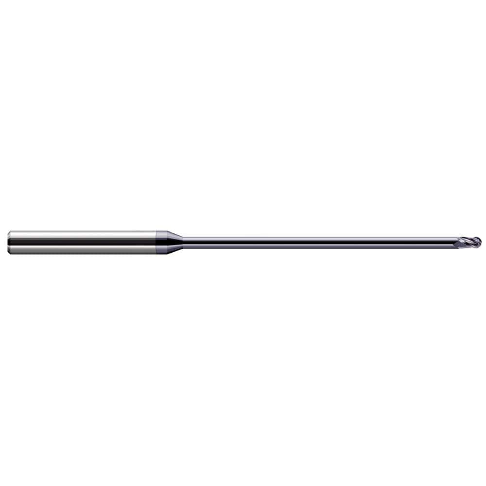 Ball End Mill: 0.093″ Dia, 0.139″ LOC, 3 Flute, Solid Carbide 4″ OAL, 1/8″ Shank Dia, 30 ° Helix, AlTiN Coated, Single End