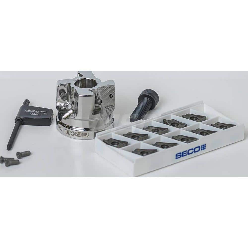 Indexable Square-Shoulder Face Mill: DBLETURBO_16_2.00P_KIT, 2'' Cut Dia, 0.5910″ Max Cutting Depth Uses 4, 16 Inserts, Through Coolant, Series Double Turbo