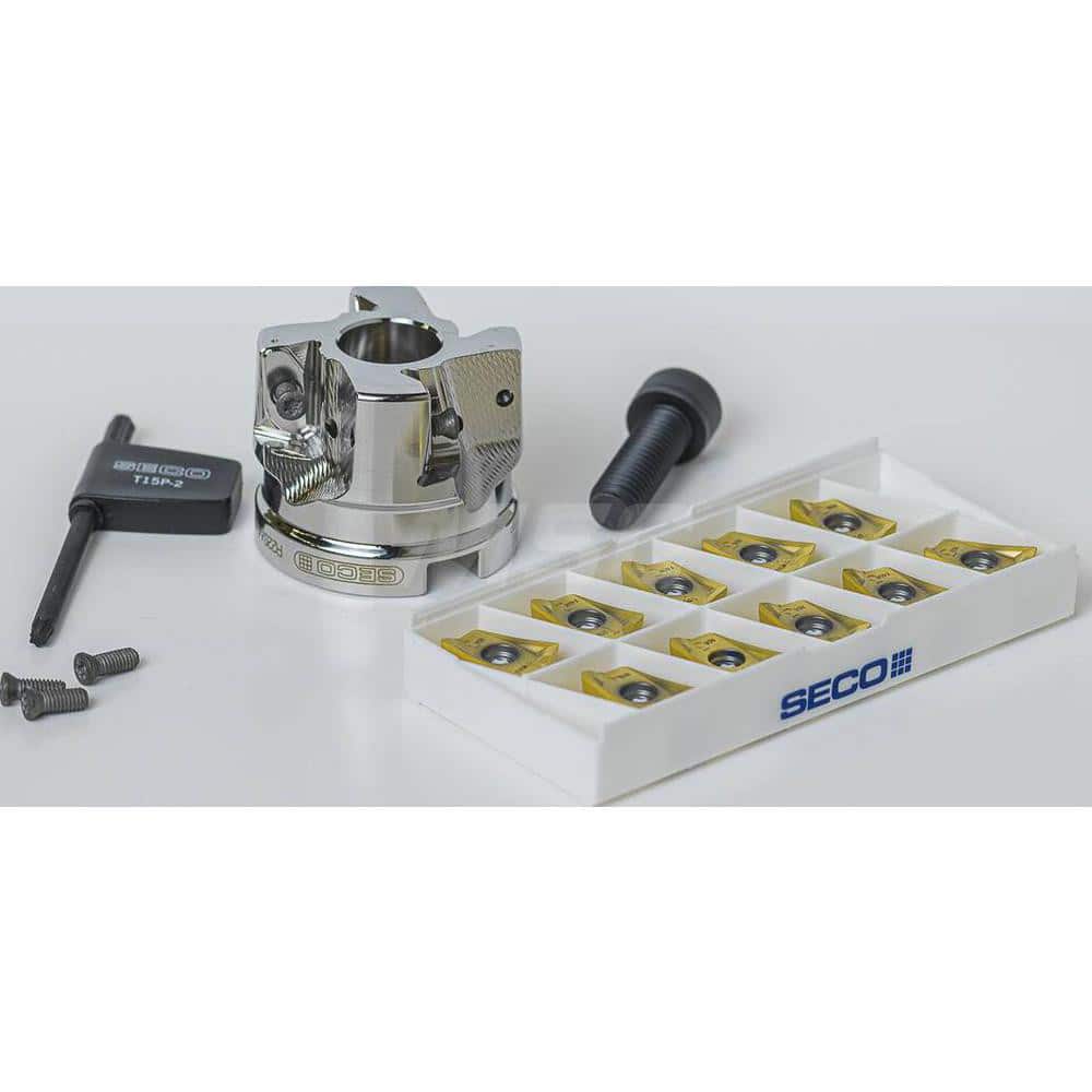 Indexable Square-Shoulder Face Mill: DBLETURBO_16_2.00M_KIT, 2'' Cut Dia, 0.5910″ Max Cutting Depth Uses 4, 16 Inserts, Through Coolant, Series Double Turbo
