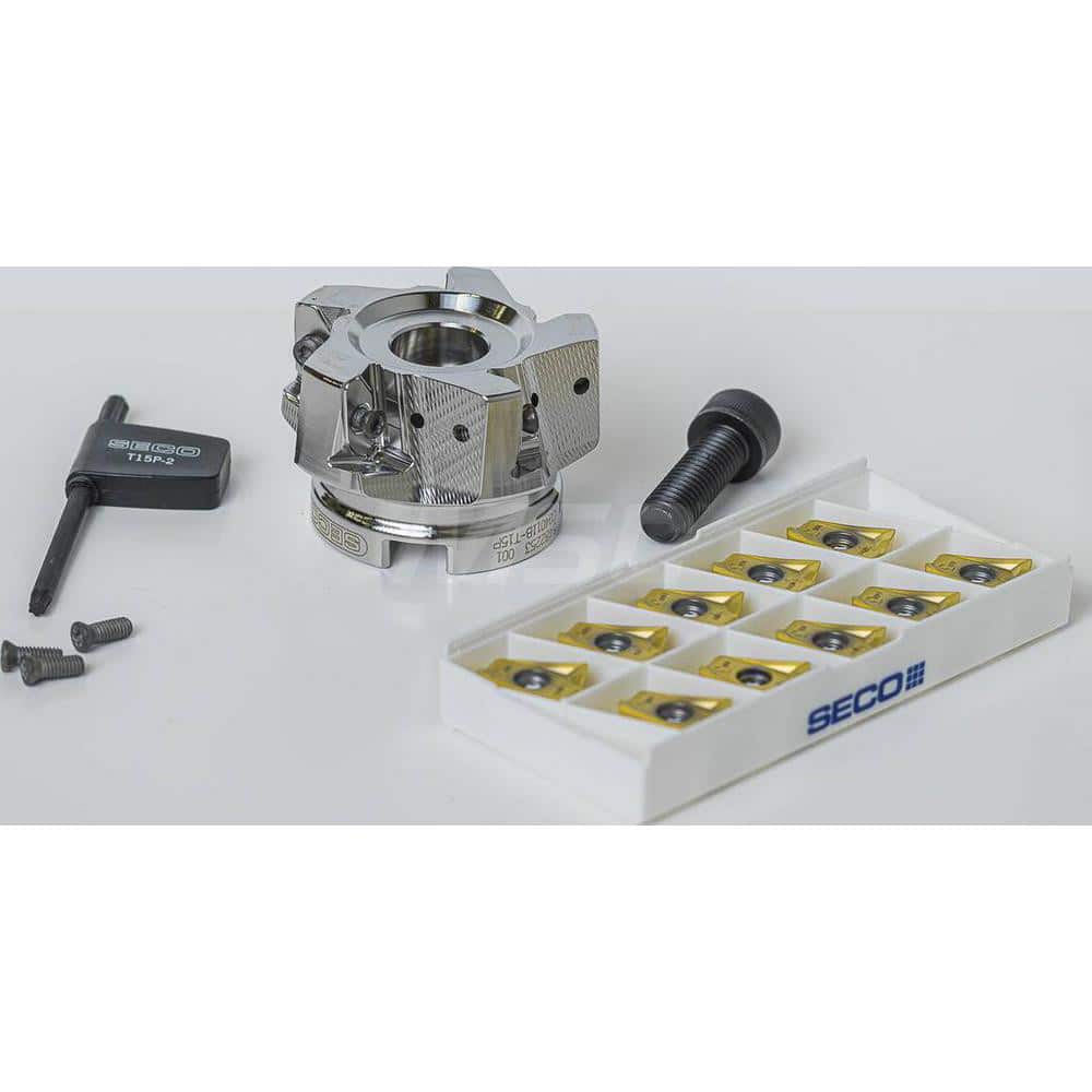 Indexable Square-Shoulder Face Mill: DBLETURBO_16_2.50M_KIT, 2-1/2'' Cut Dia, 0.5910″ Max Cutting Depth Uses 5, 16 Inserts, Through Coolant, Series Double Turbo