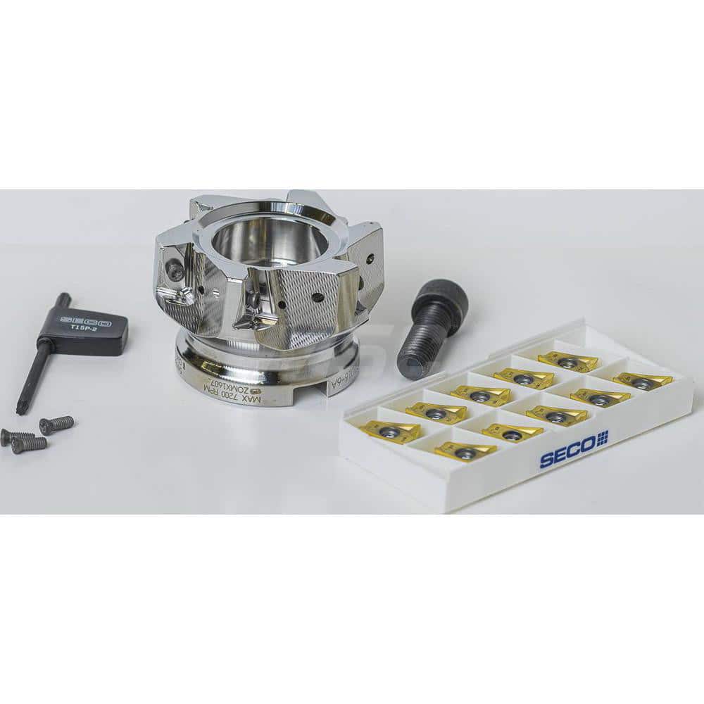 Indexable Square-Shoulder Face Mill: DBLETURBO_16_3.00M_KIT, 3'' Cut Dia, 0.5910″ Max Cutting Depth Uses 6, 16 Inserts, Through Coolant, Series Double Turbo