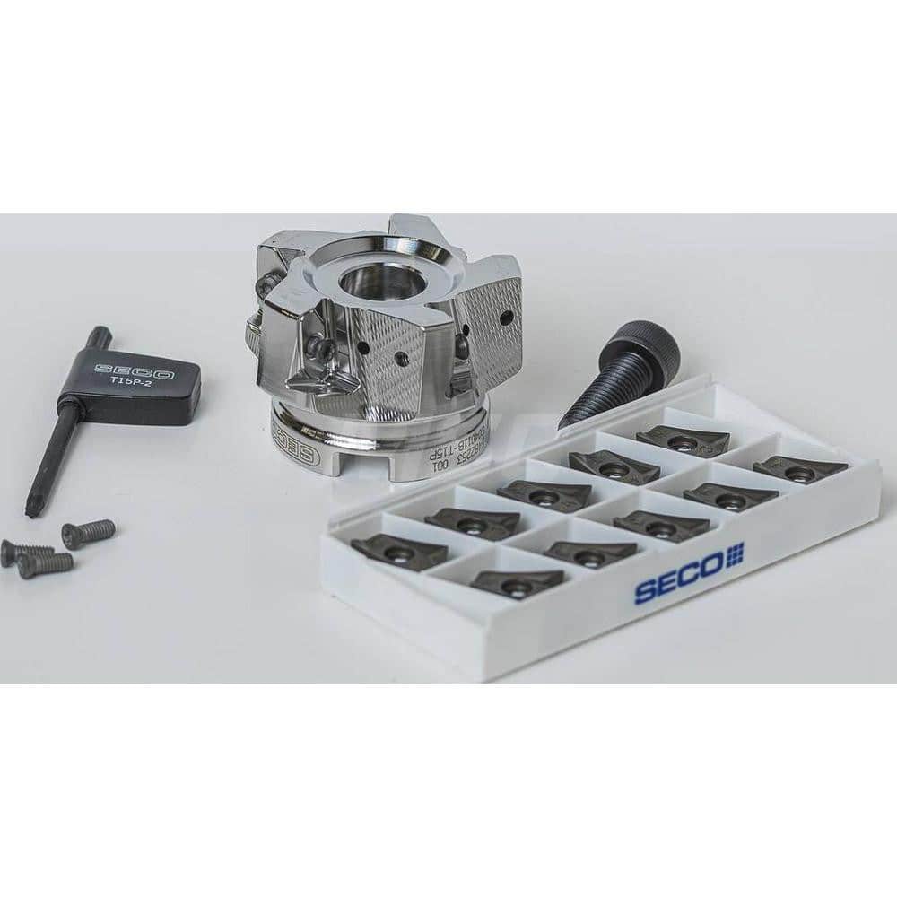 Indexable Square-Shoulder Face Mill: DBLETURBO_16_2.50P_KIT, 2-1/2'' Cut Dia, 0.5910″ Max Cutting Depth Uses 5, 16 Inserts, Through Coolant, Series Double Turbo