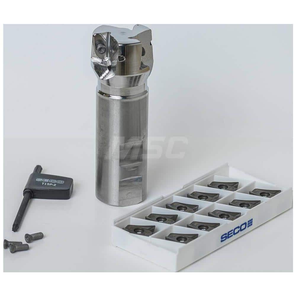 Indexable Square-Shoulder End Mill: 13PC DBLETURBO161.50P, 1.5000'' Cut Dia, 0.5910'' Max Depth of Cut, 1.2500'' Shank Dia, Weldon Flat Shank Uses 3, Normal Pressure,