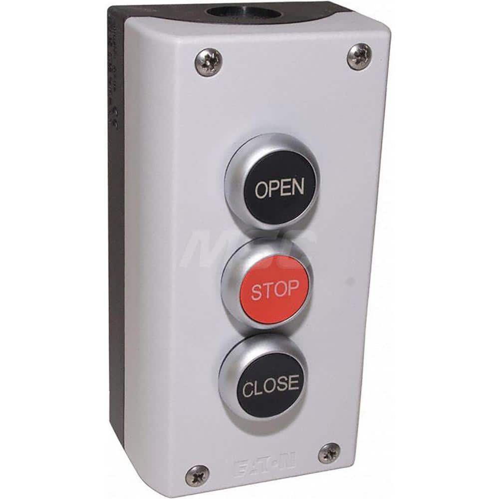 Garage Door Hardware; Type: Control Station, Surface Mount, Nema 4X Exterior; For Use With: Commercial Doors; Commercial Gate Openers; Material: Plastic; Overall Length: 2.25; Overall Width: 3; Overall Height: 5.875; Number of Buttons: 3; Includes: Three