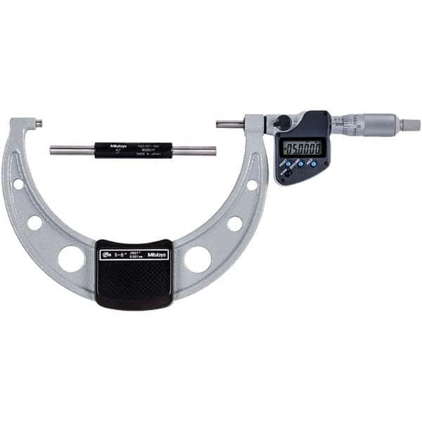 Electronic Outside Micrometer: 6″, Carbide Tipped Measuring Face, IP65 0.0001″ Resolution, ±0.00010″Accuracy, Ratchet Thimble