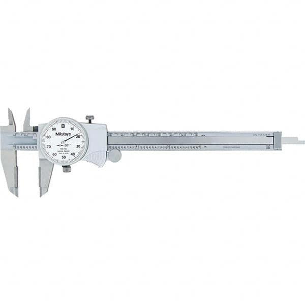 Dial Caliper: 6'' Range, 0.001'' Graduation, 0.1'' per Revolution White Face, ± 0.001'' Accuracy