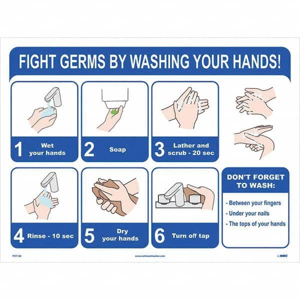 NMC - "Fight Germs By Washing Your Hands!", 24" Wide x 18" High, Paper Safety Sign - Benchmark Tooling