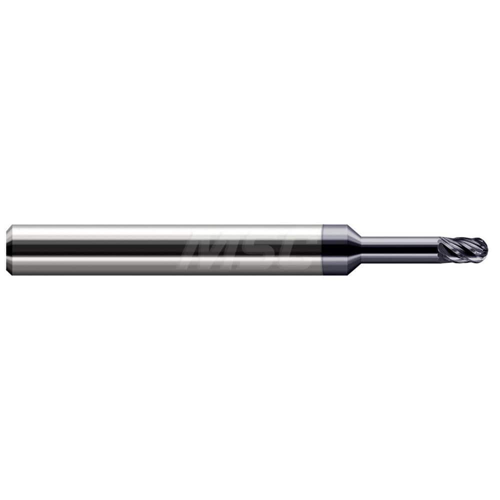 Ball End Mill: 0.093″ Dia, 0.14″ LOC, 6 Flute, Solid Carbide 2-1/2″ OAL, 1/4″ Shank Dia, 37 ° Helix, AlTiN Nano Coated, Single End