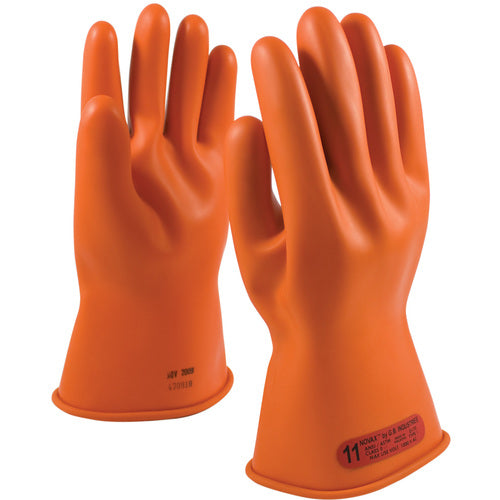147-0-11/12 - Novax - Natural Rubber Insulating Glove - Class 0 - 11″ - Orange - Straight Cuff - Exact Industrial Supply