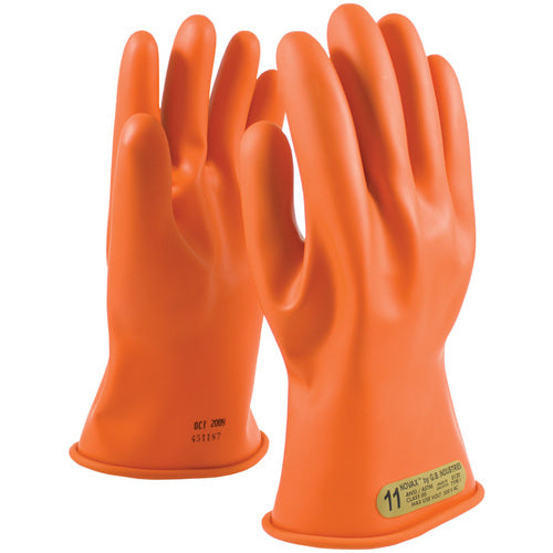 147-00-11/12 - Novax - Natural Rubber Insulating Glove - Class 00 - 11″ - Orange - Straight Cuff - Exact Industrial Supply