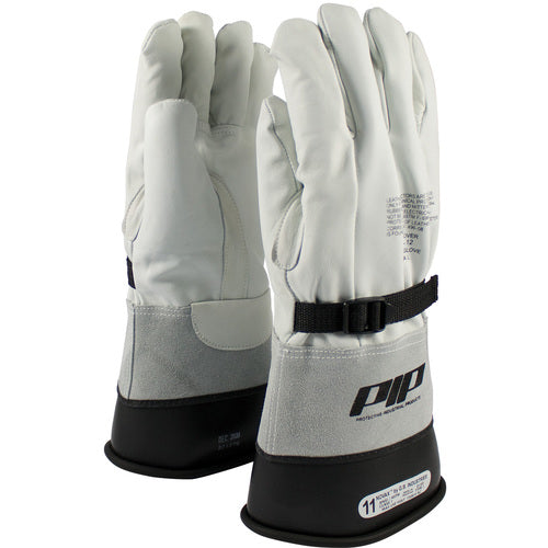 148-5000/11 Leather Gloves - Leather Protector - Grain Goatskin - Class 1-2 - 12 In. - Gauntlet Cuff - Exact Industrial Supply