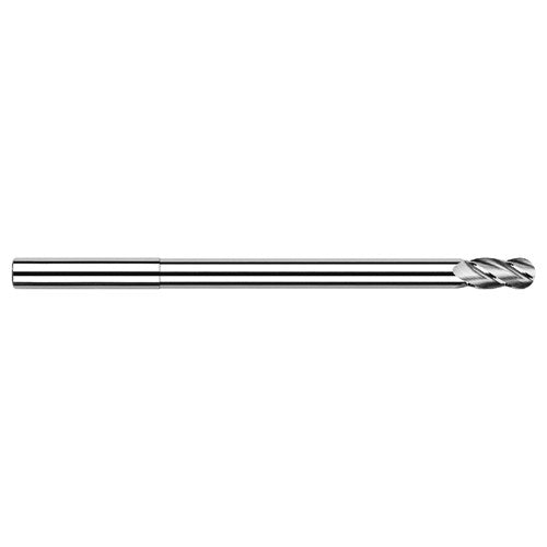 1/2″ Dia. × 1/2″ Shank × 3/4″ DOC × 8″ OAL, Carbide Uncoated, Stub , 4 Flute, Ballnose End Mill - Exact Industrial Supply