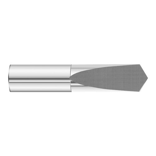 1/8″ Dia. × 1/8″ Shank × 1/2″ Flute Length × 1-1/2″ OAL, 5xD, 118°, Uncoated, 2xD Flute, External Coolant, Round Solid Carbide Drill