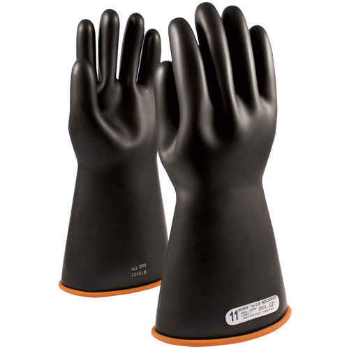 155-1-14/7 - Novax - Natural Rubber Insulating Glove - Class 1 - 14″ - Black/Orange - Straight Cuff - Exact Industrial Supply