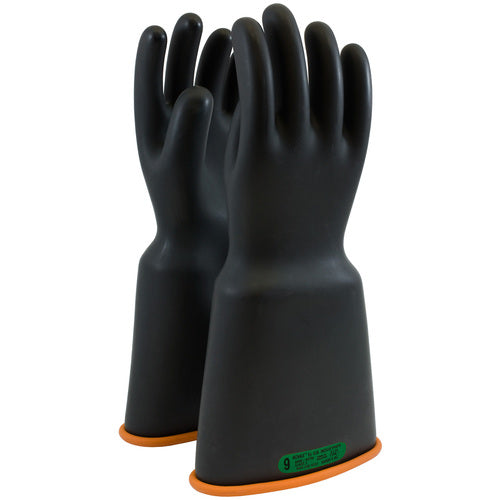 159-3-16/9 - Novax - Natural Rubber Insulating Glove - Class 3 - 16″ - Black/Orange - Bell Cuff - Exact Industrial Supply