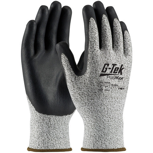 16-334/XS Coated Gloves w/Polykor - G-Tek PolyKor - S&P 13G Blend Shell - Black Nitrile Foam Coating - A2 - Exact Industrial Supply