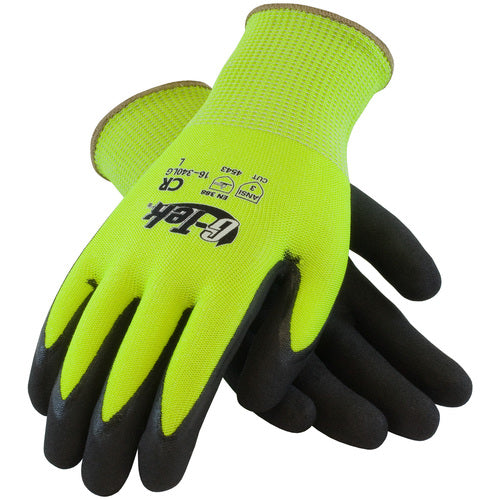 16-340LG/XL Coated Gloves w/Polykor - G-Tek PolyKor - HV Lime G 13G Shell - DD Nitrile MicroSurface Grip - A3 - Exact Industrial Supply