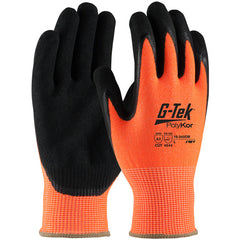16-340OR/L Coated Gloves w/Polykor - G-Tek PolyKor - HV Orange 13G Shell - DD Nitrile MicroSurface Grip - A3 - Exact Industrial Supply