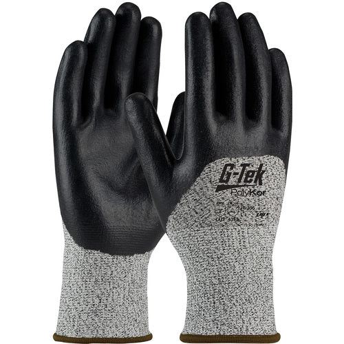 16-355/M Coated Gloves w/Polykor - G-Tek PolyKor - S&P 13G Blend Shell - Black Nitrile Coated Foam Grip - A2 - Exact Industrial Supply