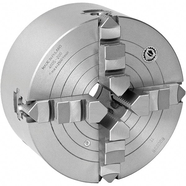Combination Manual Lathe Chuck: 4-Jaw, 5″ Dia Plain Back Mount, Adjustable, 3,200 Max RPM