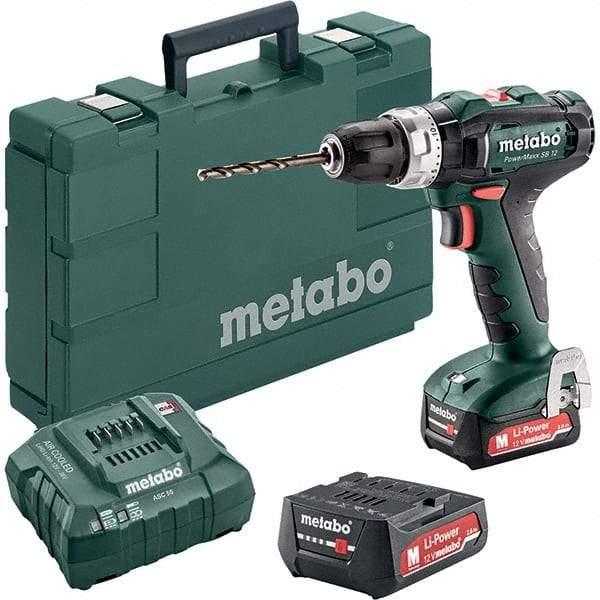 Metabo - 12 Volt 3/8" Keyless Chuck Cordless Hammer Drill - 0 to 21,000 BPM, 0 to 360 & 1,400 RPM, Reversible - Benchmark Tooling