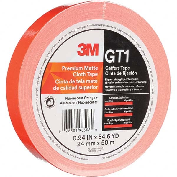 3M - 50m x 24mm x 11 mil Fluorescent Orange Cotton Cloth Gaffers Tape - Benchmark Tooling
