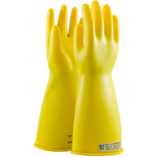 170-00-14/12 - Novax - Natural Rubber Insulating Glove - Class 00 - 14″ - Yellow - Straight Cuff - Exact Industrial Supply