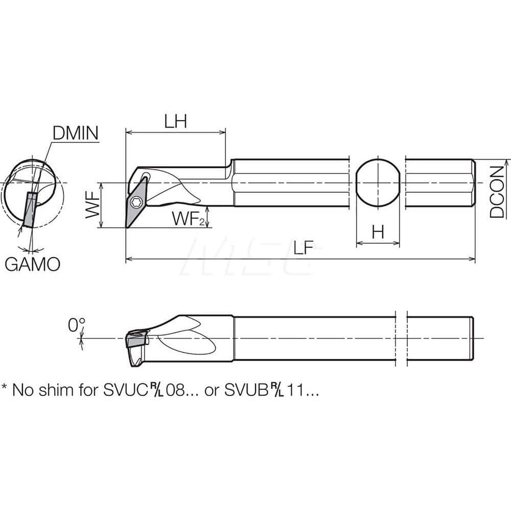 Indexable Boring Bar: S32SSVUBL1640A, 40.00 mm Min Bore, 32.00 mm Shank Dia, N/A Steel Screw, Uses VBMT33 ™, VBGT33 ™ & VBGW33 ™ VCGT33 ™ Inserts