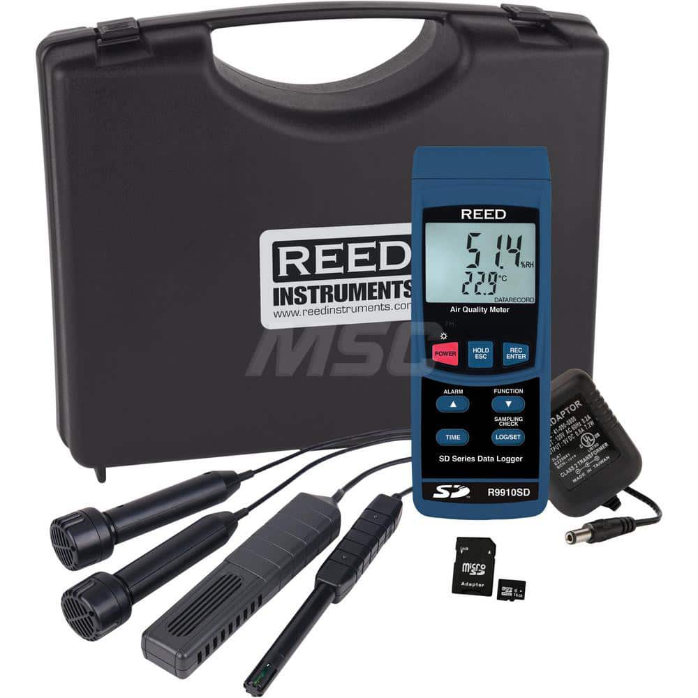 Natural Gas, Carbon Monoxide & Refrigerant Detectors; Type: Data Logging Indoor Air Quality Meter; Function: Measures/Records Oxygen, Carbon Dioxide, Carbon Monoxide, Temperature & Humidity; Accuracy: 999 ppm: ™40 ppm;1,000 ppm ™3000 ppm: ™5% rdg;3,000
