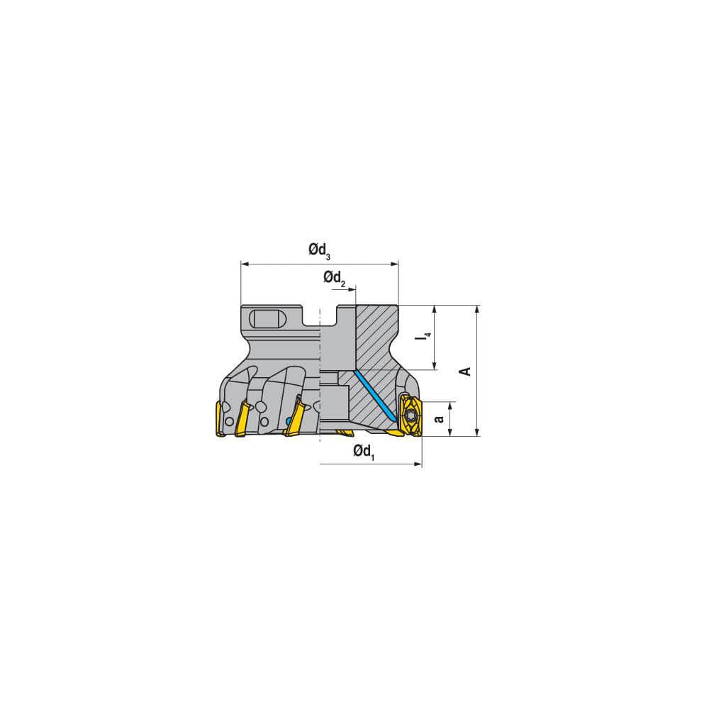 Indexable Square-Shoulder Face Mill: A211.100.R.07-20, 32.0000″ Arbor Hole Dia, Uses 7, XD.. 2007.. Inserts, Through Coolant, Series A211-20