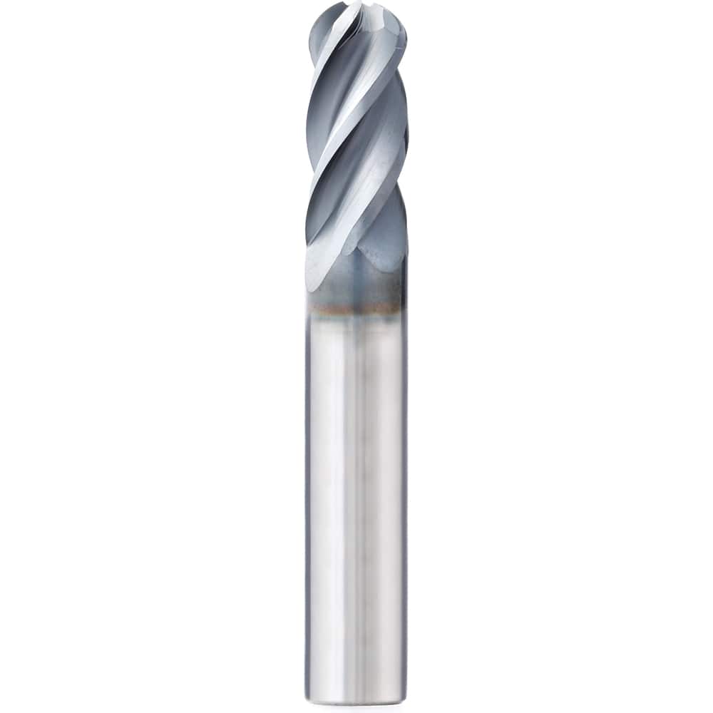 Ball End Mill: 0.3125″ Dia, 0.8125″ LOC, 4 Flute, Solid Carbide 2-1/2″ OAL, 5/16″ Shank Dia, 37 ° Helix, AlCrN Coated, Single End, Series XPVB