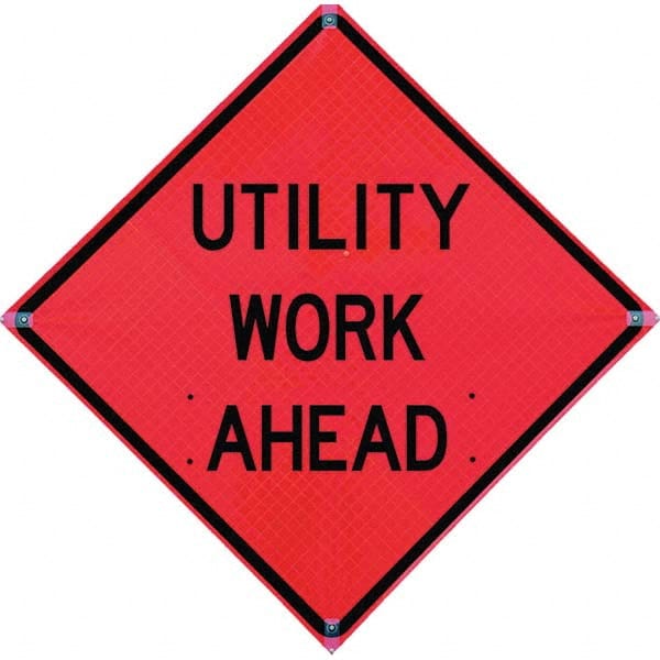 VizCon - "Road Construction Ahead," 48" Wide x 48" High Vinyl Construction Roadway Sign - Benchmark Tooling