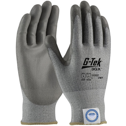 19-D327/XXL Coated Gloves - G-Tek 3GX Dyneema Diamond - 13G Gray Shell - Gray PU Smooth Grip - A3 - Exact Industrial Supply