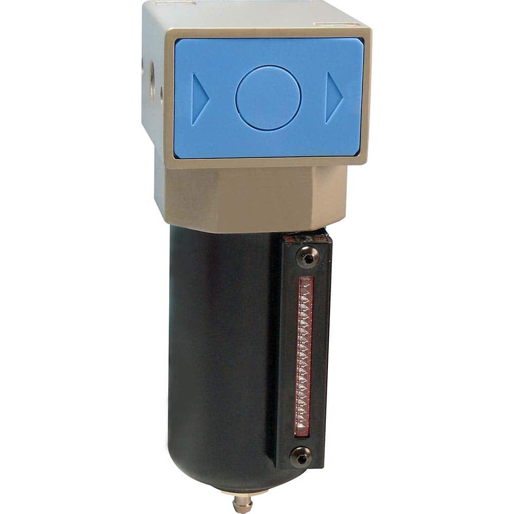 Filters; Filter Type: Intermediate; Port Size: 3/8 NPT; Width (Decimal Inch): 2.5200; Bowl Material: Aluminum; Drain Type: Semi-Automatic; Micron Rating: 5 ™m; Standard Cubic Feet Per Minute: 86.51; Filter Media Material: Polyethylene; Includes Sight Gla