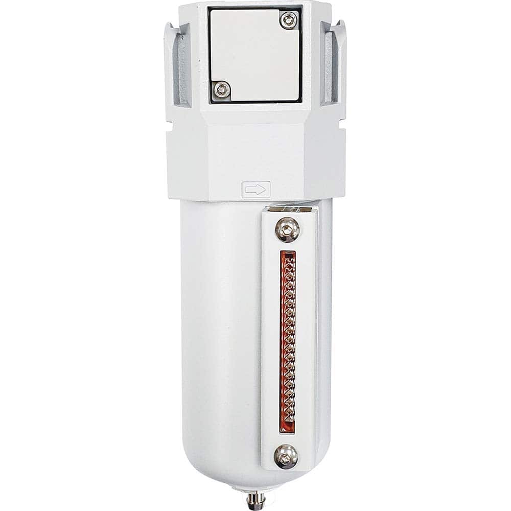 Filters; Filter Type: Standard; Port Size: 1/2 NPT; Width (Decimal Inch): 2.3600; Bowl Material: Aluminum; Drain Type: Semi-Automatic; Micron Rating: 5 ™m; Standard Cubic Feet Per Minute: 106.99; Filter Media Material: Polyethylene; Includes Sight Glass: