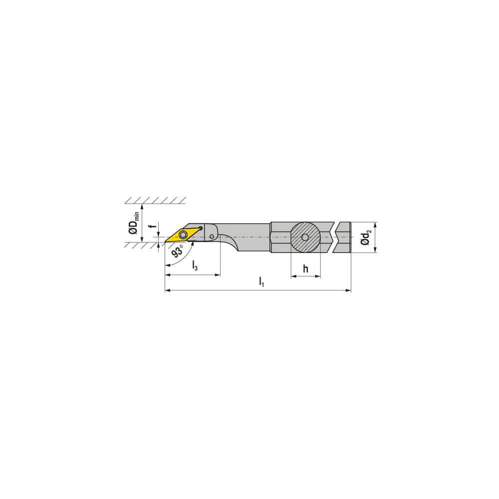 Indexable Boring Bar: A25M SVJCR 16, 28.00 mm Min Bore, 25.00 mm Shank Dia, 93.00° N/A Steel 150.0000″ OAL, Screw Clamping,