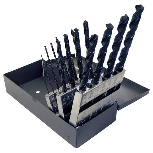 1/16-1/2 RHS / RHC HSS 118 Degree Radial Point General Purpose Taper Length Drill Set - Steam Oxide - Exact Industrial Supply