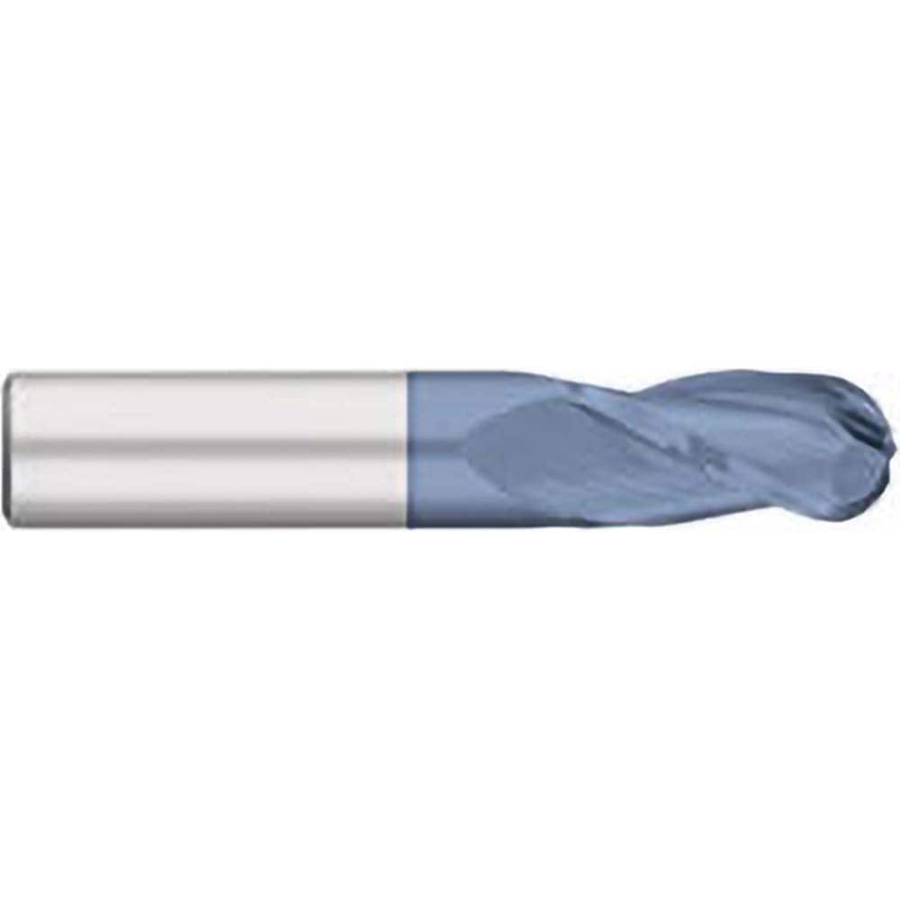Ball End Mill: 0.5625″ Dia, 1.25″ LOC, 3 Flute, Solid Carbide 3-1/2″ OAL, 9/16″ Shank Dia, 30 ° Helix, AlTiN Coated, Single End