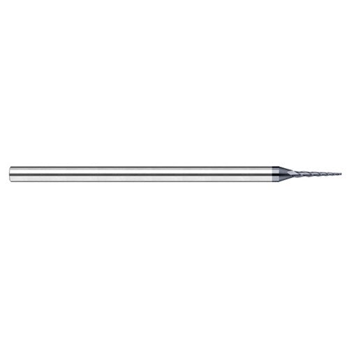 Miniature End Mills - Tapered Rib Cutters - 0.0150″ (1/64″) Cutter Diameter × 0.1500″ Length of Cut × 10° per side Carbide Tapered Square End Mill, 3 Flutes, AlTiN Nano Coated - Exact Industrial Supply