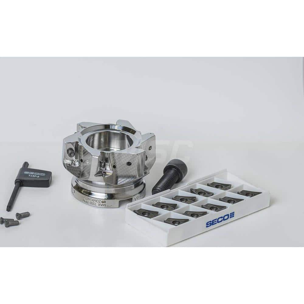 Indexable Square-Shoulder Face Mill: DBLETURBO_16_3.00P_KIT, 3'' Cut Dia, 0.5910″ Max Cutting Depth Uses 6, 16 Inserts, Through Coolant, Series Double Turbo