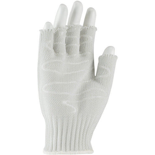 22-615LHSS SS Engineered Yarn Glove - 3-strand Stainless Steel Wire Core/ /Poly - Hvy Wgt - Wht - Half-Finger - Exact Industrial Supply