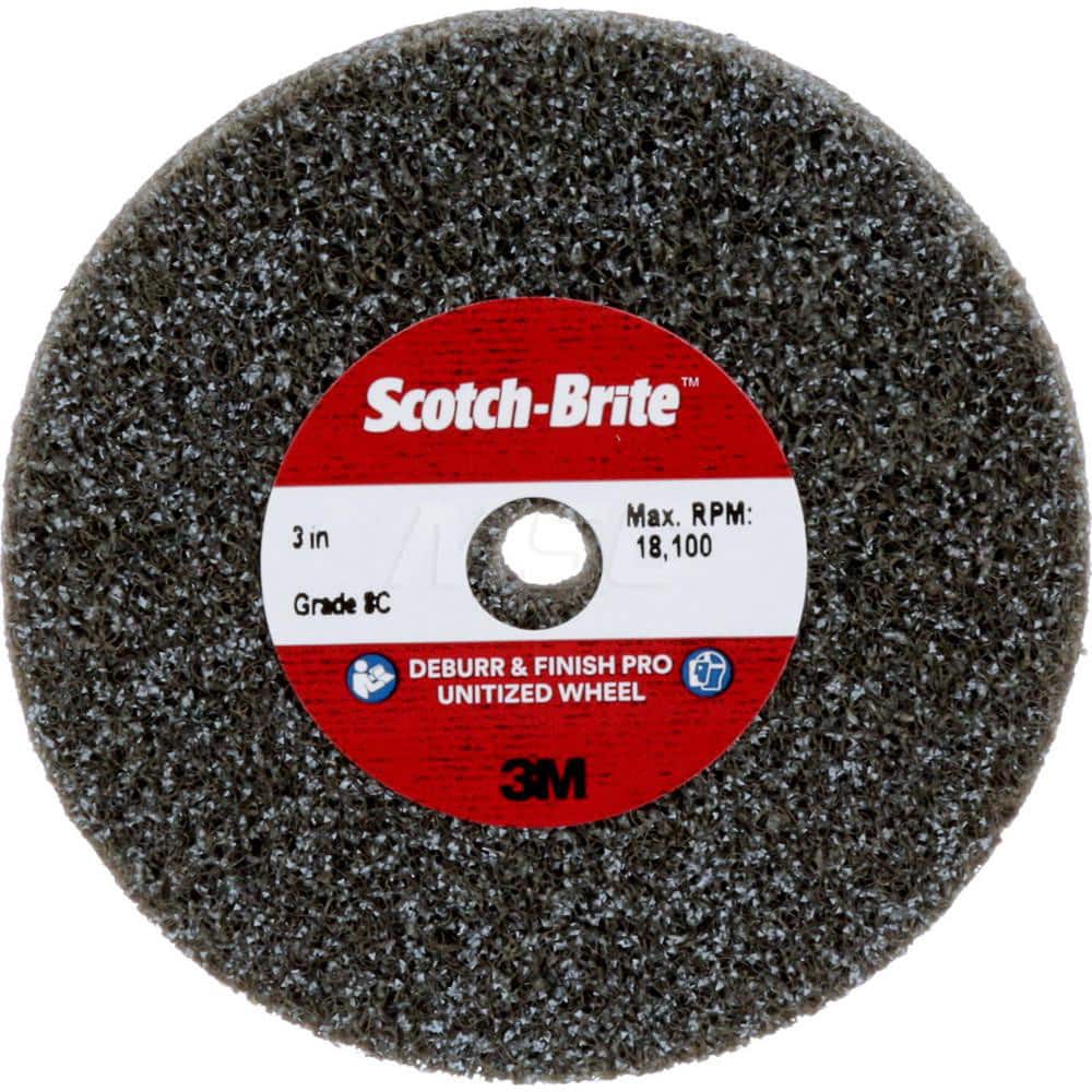 Deburring Wheel: 3″ Dia, 1/8″ Face Width, 3/8″ Hole, Density 8, Ceramic Medium & Hard Grade, Unitized Wheel