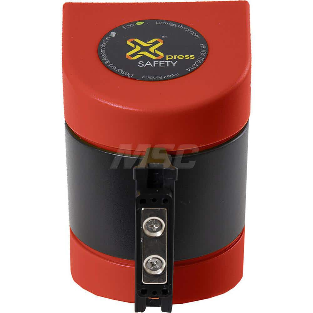 Magnetic Wall Mounted Retractable Belt Barrier: Red Casing, 15' Black & Yellow Diagonal Striped
