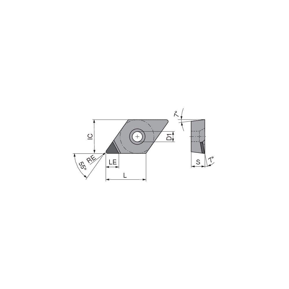 Turning Insert:  DCGT21.50FLA3Q CTDPS30,  Polycrystalline Diamond Uncoated Finish,  Left Hand,  1/4″ Inscribed Circle,  0.0039″ Corner Radius,  55.0 ° N/A Diamond,  Series  DCGT