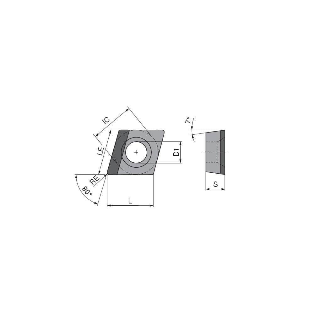 Turning Insert:  CCGT21.51FLLA6 CTDPS30,  Polycrystalline Diamond Uncoated Finish,  Left Hand,  1/4″ Inscribed Circle,  0.0157″ Corner Radius,  80.0 ° N/A Diamond,  Series  CCGT