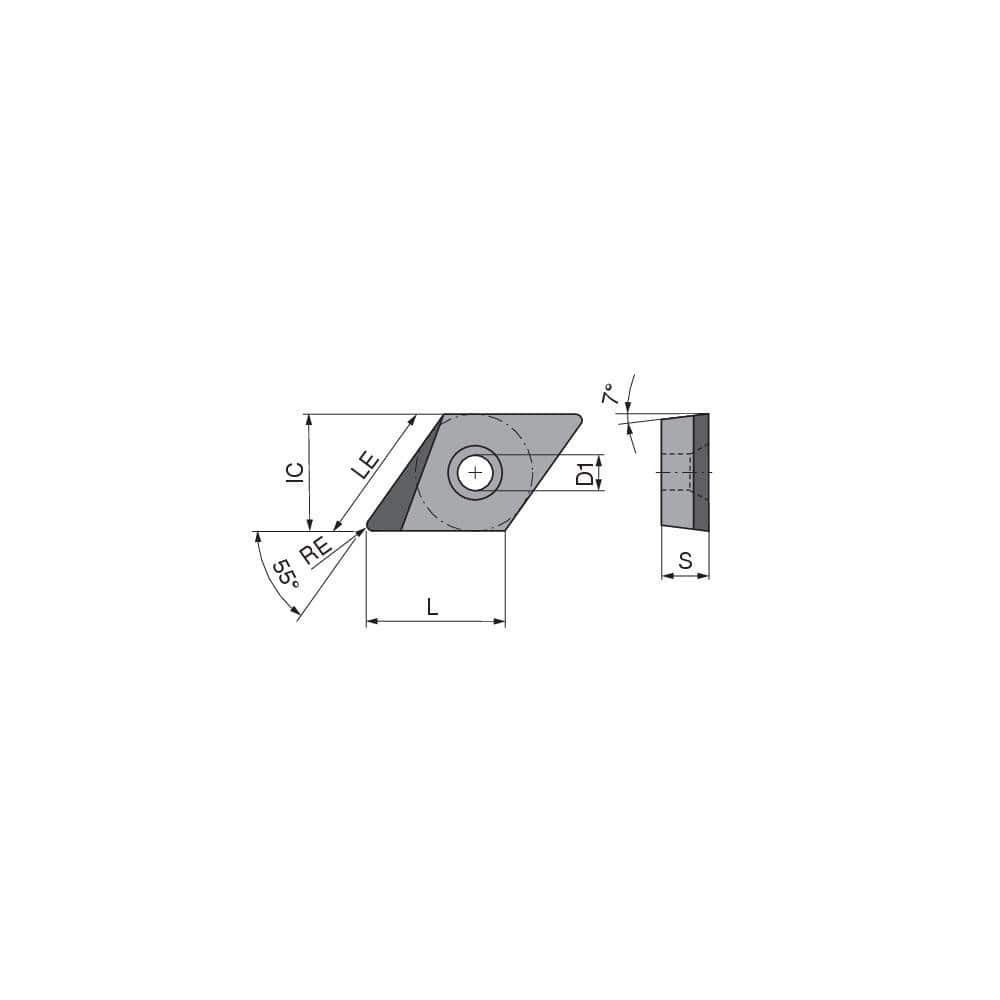 Turning Insert:  DCGT21.51FL_A6 CTDPS30,  Polycrystalline Diamond Uncoated Finish,  Left Hand,  1/4″ Inscribed Circle,  0.0157″ Corner Radius,  55.0 ° N/A Diamond,  Series  DCGT