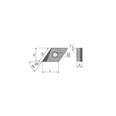 Turning Insert:  DCGT21.51FL_A6 CTDPS30,  Polycrystalline Diamond Uncoated Finish,  Left Hand,  1/4″ Inscribed Circle,  0.0157″ Corner Radius,  55.0 ° N/A Diamond,  Series  DCGT
